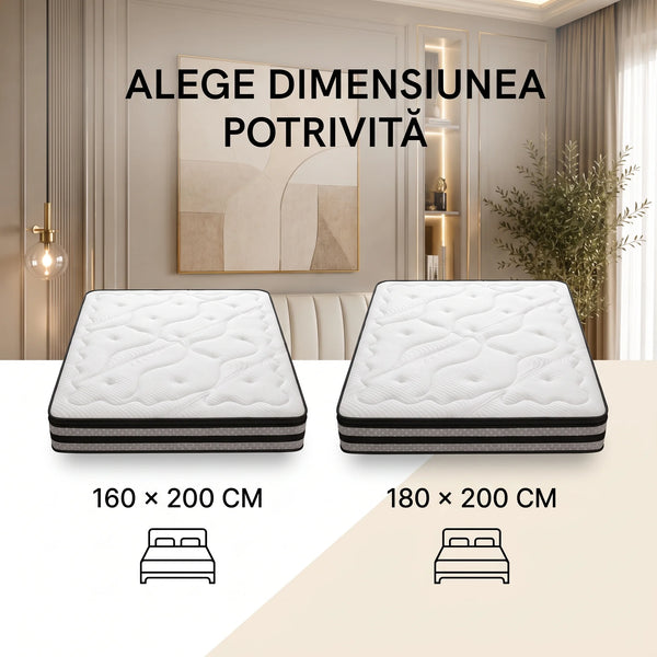 Saltea ortopedica hibrida premium cu arcuri individuale, memory foam cu gel si husa Tencel, 25 cm