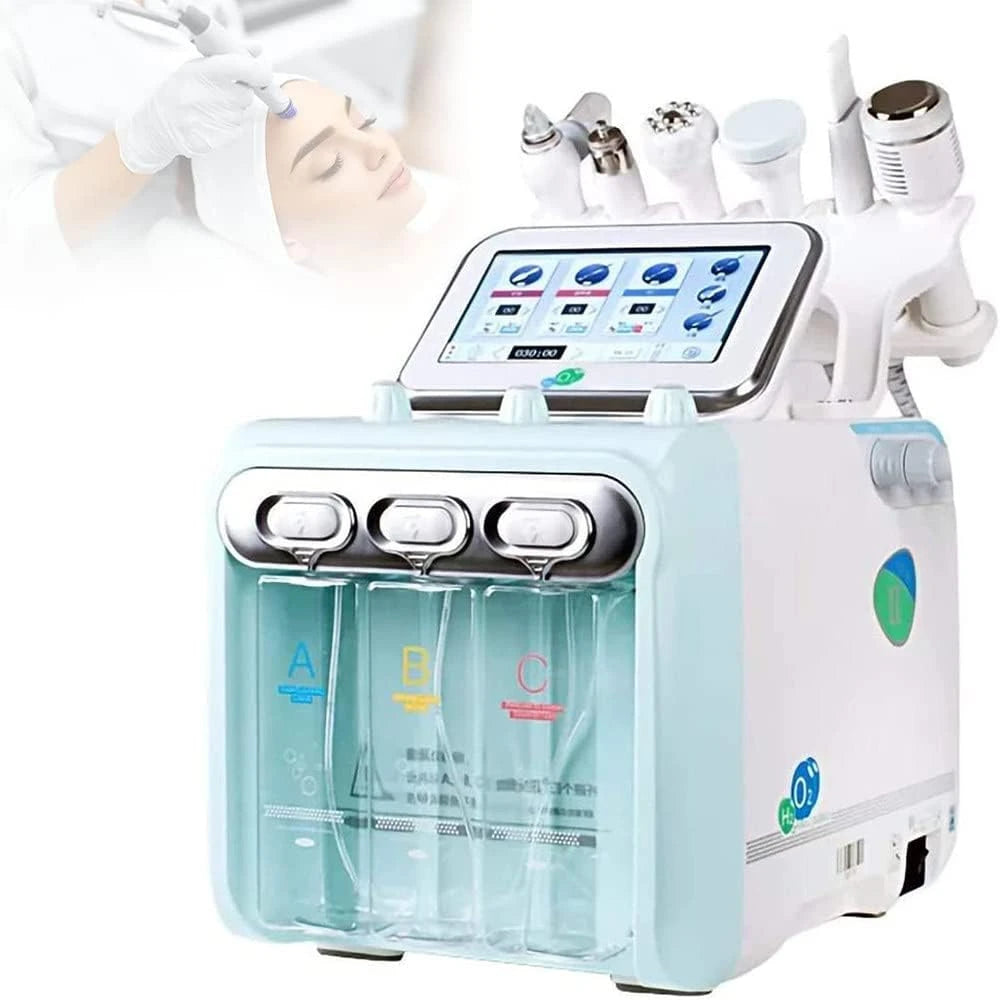 Dispozitiv facial 6-in-1, hidrodermabraziune, oxigen-hidrogen, RF si ultrasunete