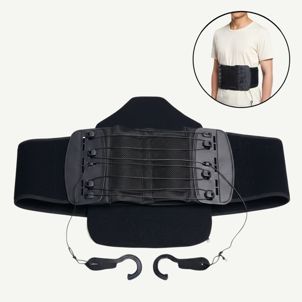 Corset lombar ortopedic cu panou rigid si perna detasabila, Negru