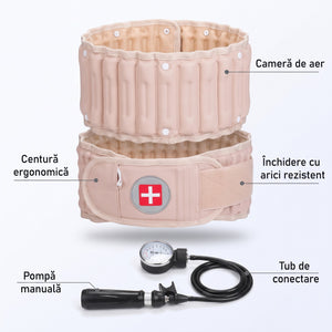 Componentele centurii lombare bej: cameră de aer, centură, pompă, tub