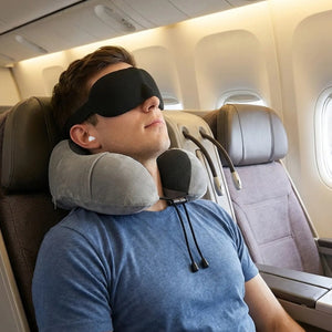 Somn in avion cu perna 3D, masca de somn si dopuri antizgomot