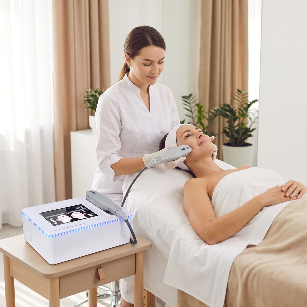 Tratament de lifting facial cu aparatul HIFU portabil în salon