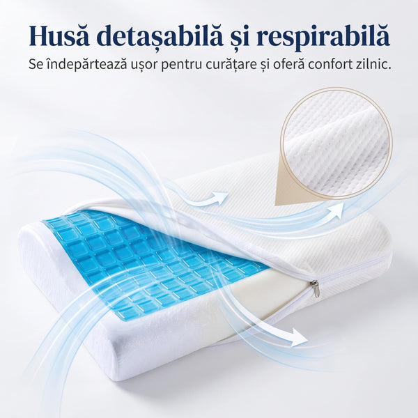 CERVI-SAN GEL, perna ortopedica cervicala, din spuma cu memorie si strat cu gel, husa detasabila – imaginea 4