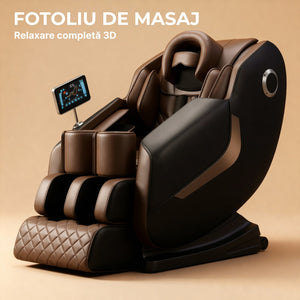 Fotoliu masaj Ultra Pro maro cu comanda vocala AI si ecran tactil