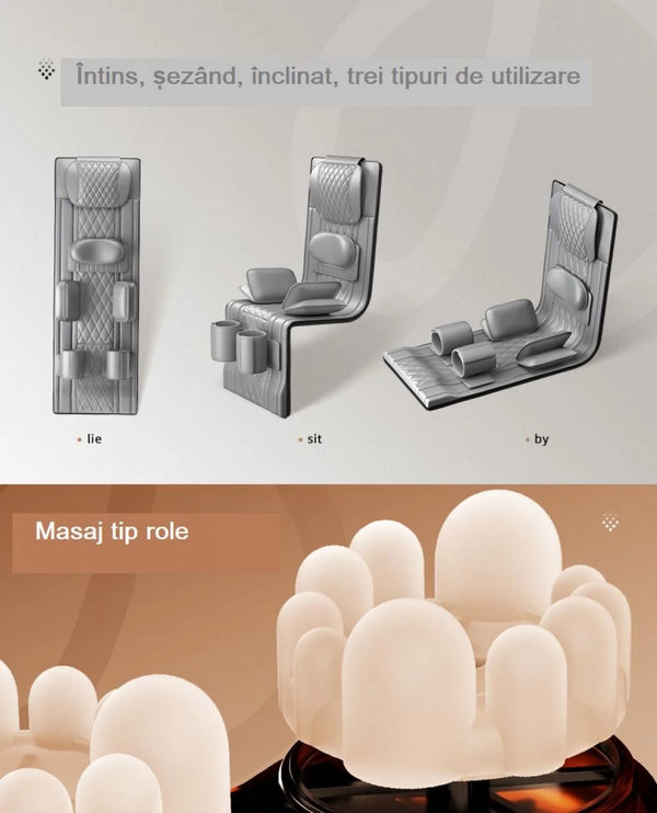 Saltea masaj corp intreg Shiatsu, airbag si incalzire, cervical/spate/lombar/picioare, Gri – imaginea 8