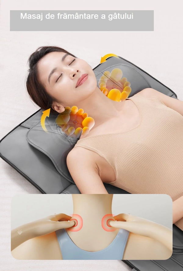 Saltea masaj corp intreg Shiatsu, airbag si incalzire, cervical/spate/lombar/picioare, Gri – imaginea 4