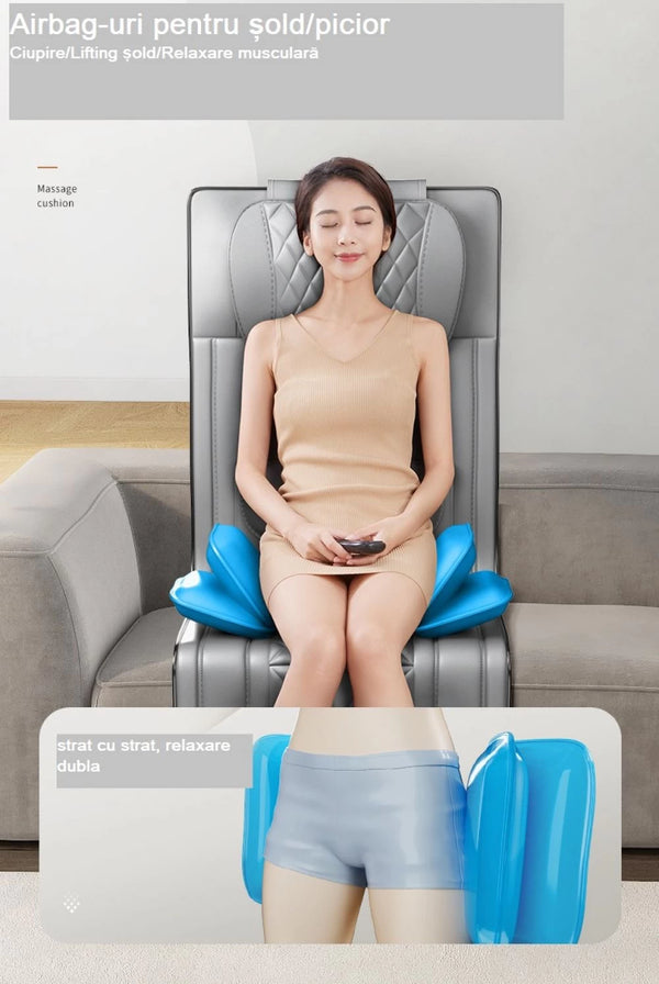 Saltea masaj corp intreg Shiatsu, airbag si incalzire, cervical/spate/lombar/picioare, Gri – imaginea 10