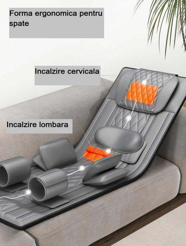 Saltea masaj corp intreg Shiatsu, airbag si incalzire, cervical/spate/lombar/picioare, Gri – imaginea 2