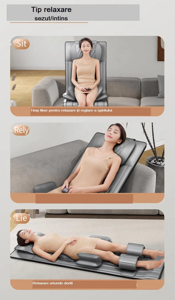 Saltea masaj corp intreg Shiatsu, airbag si incalzire, cervical/spate/lombar/picioare, Gri – imaginea 12