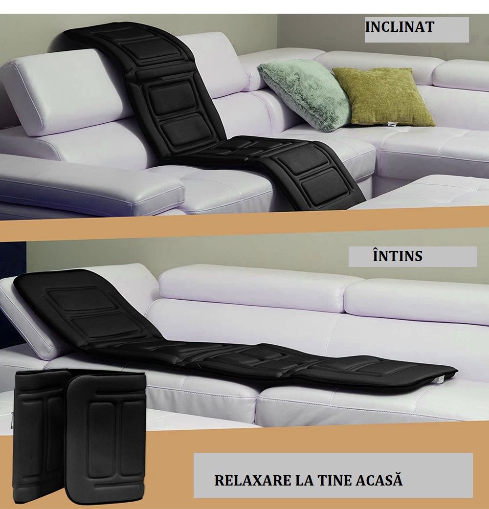 Saltea masaj pentru intreg corp, cu Incalzire, masaj Vibratii cu 10 motoare, 3 intensitati, 5 moduri de masaj, spuma memorie, NEGRU – imaginea 4